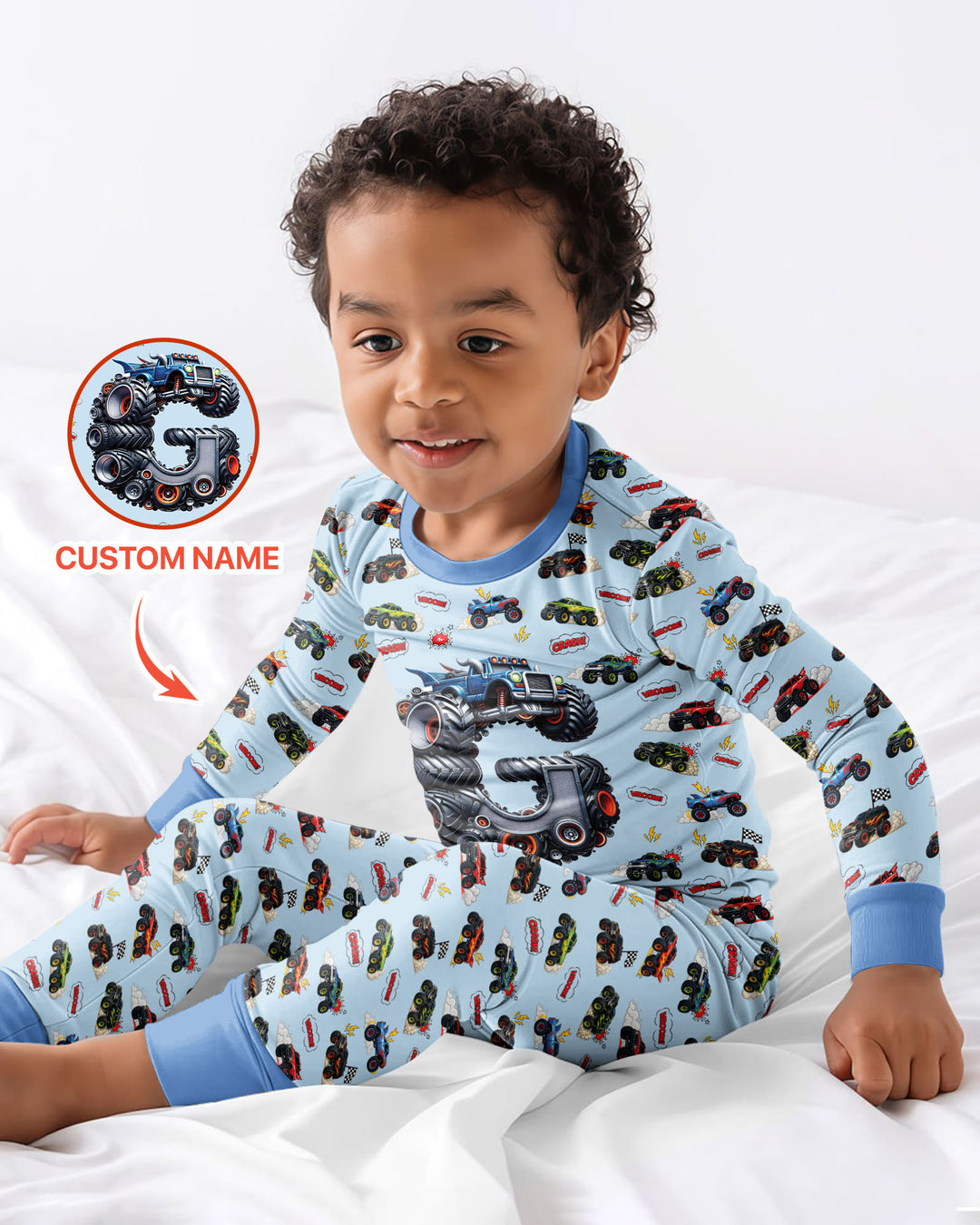 Cute Baby Word Car Bamboo Two Piece Long Sleeve Pajama Set