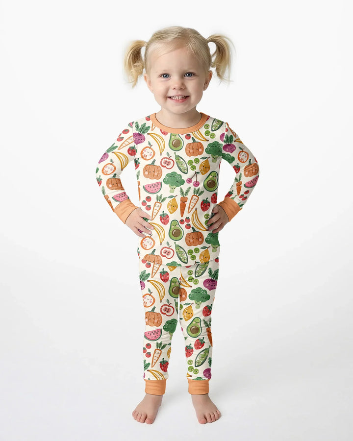 Zweiteiliges Langarm-Pyjama-Set mit Sommerfrüchten