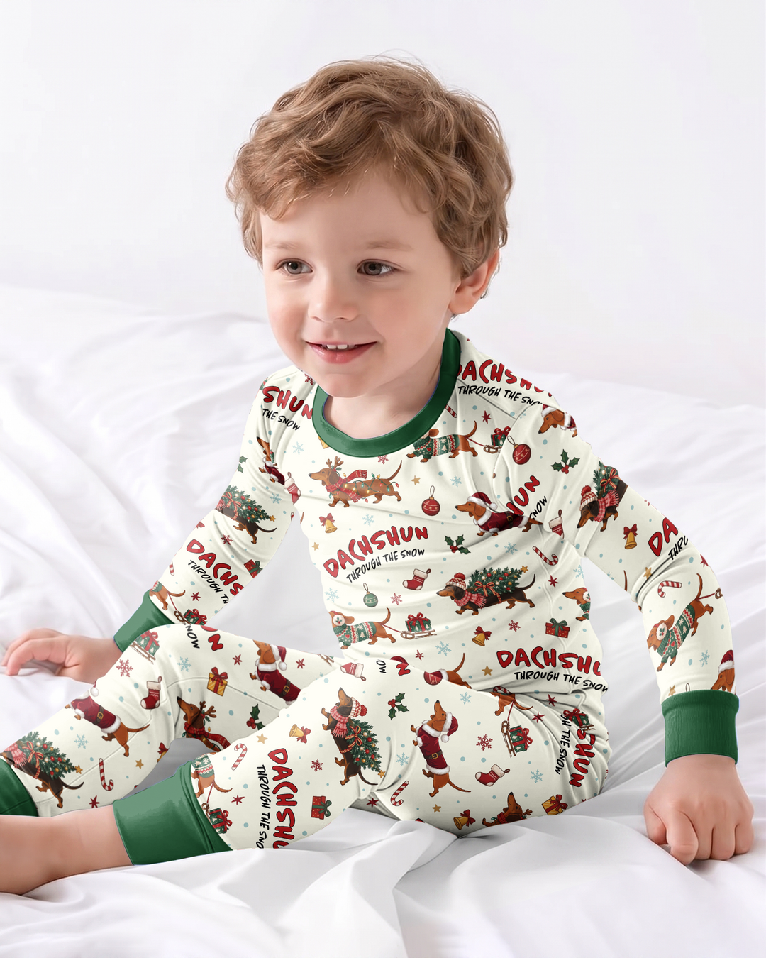 Dachshund Through The Snow Bamboo Two Piece Long Sleeve Pajama Set