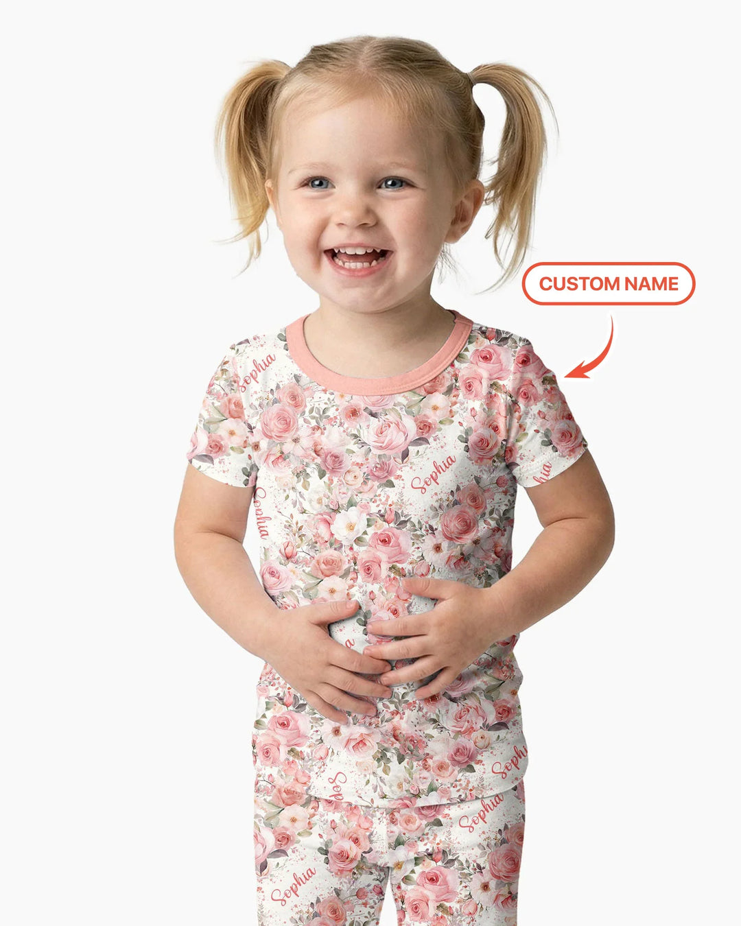 Custom Name Birth Month Flowers Bamboo Two Piece Short Sleeve Pajama Set