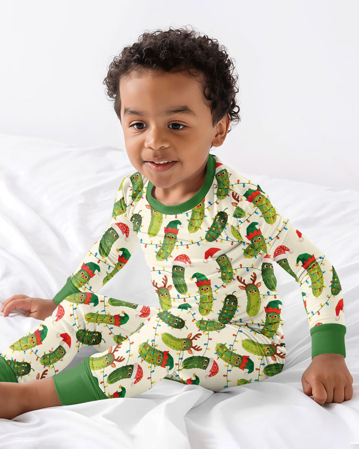 Cheerful Christmas Pickle Bamboo Two Piece Long Sleeve Pajama Set