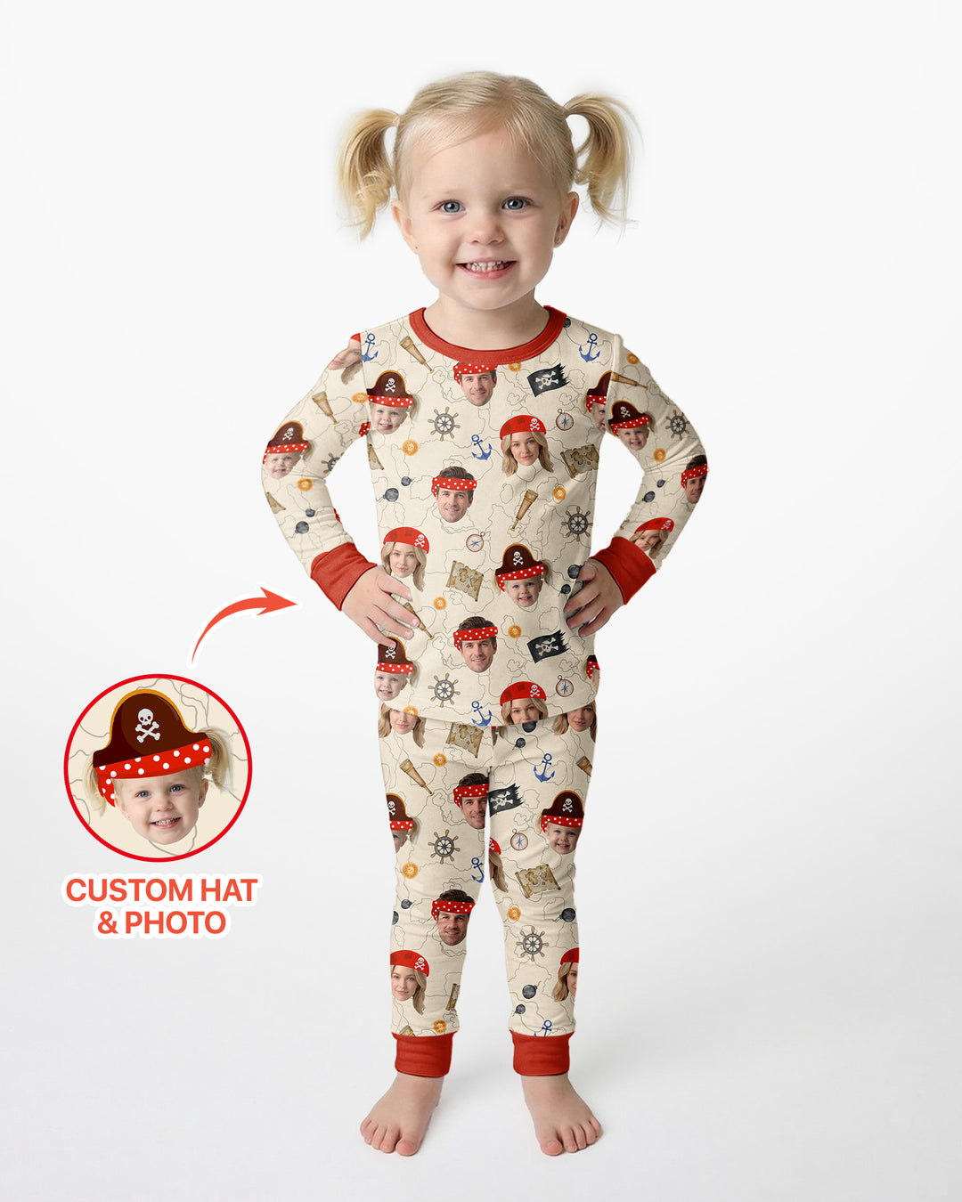 Custom Photo Treasure Map Adventures Family Matching Bamboo Two Piece Long Sleeve Pajama Set