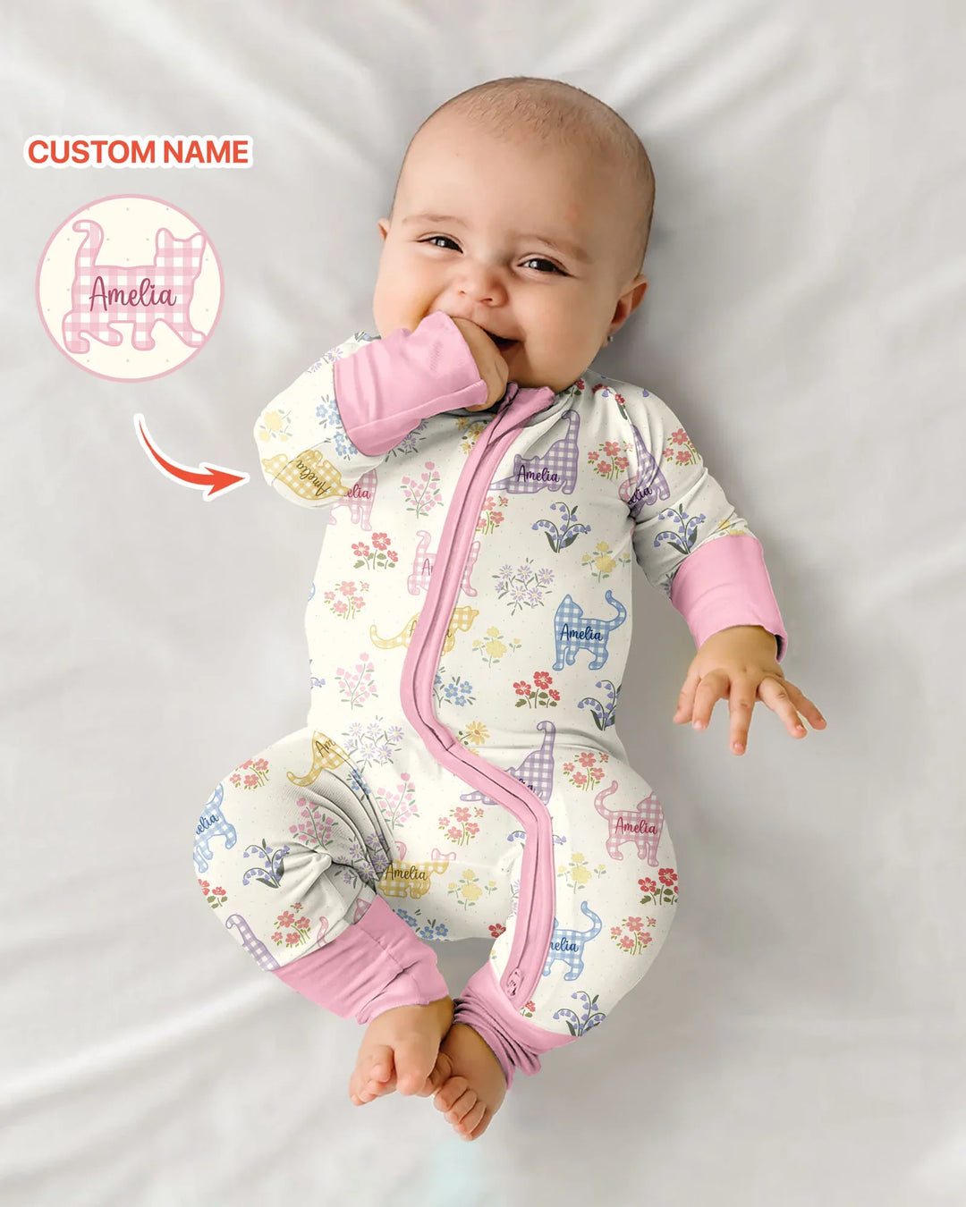 Gingham Cats Custom Name Bamboo Convertible Zippy