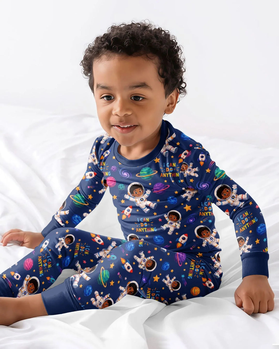 Black Astronaut I Can Do Anything Bamboo Two Piece Long Sleeve Pajama Set