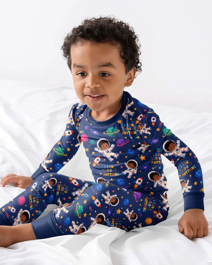 Black Astronaut I Can Do Anything Bamboo Two Piece Long Sleeve Pajama Set
