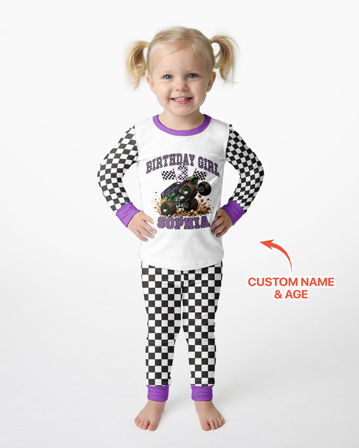 Custom Monster Truck Birthday Bamboo Two Piece Long Sleeve Pajama Set