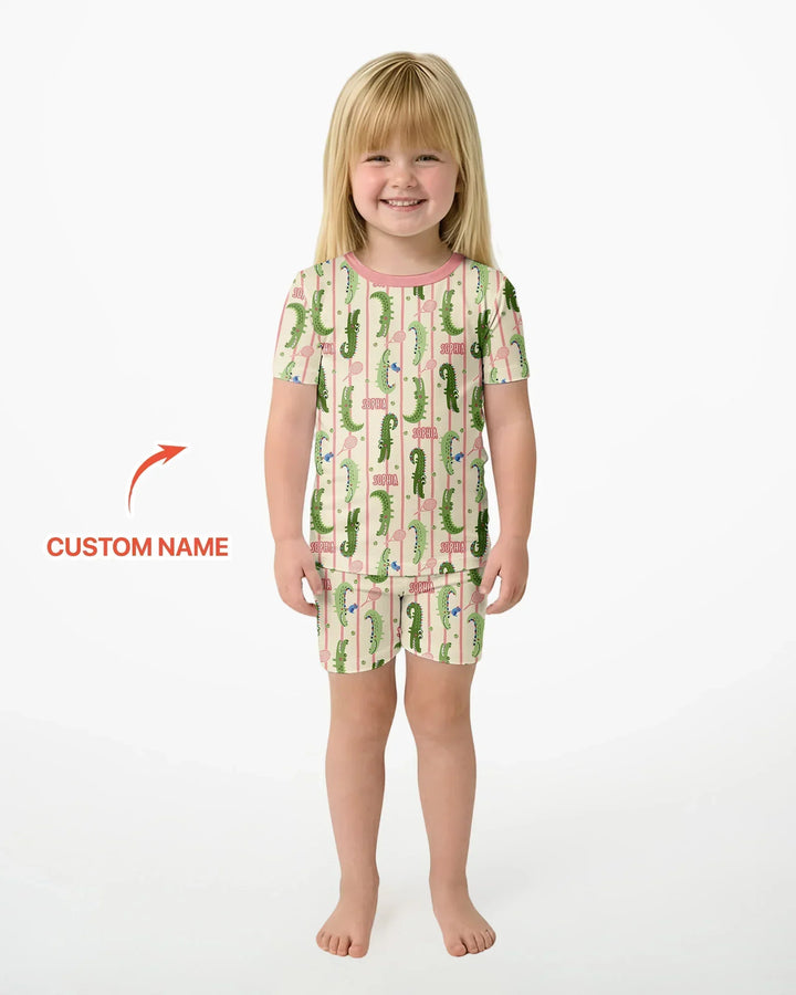 Pijama de bambú de dos piezas de manga corta con pantalón corto, plantilla personalizada