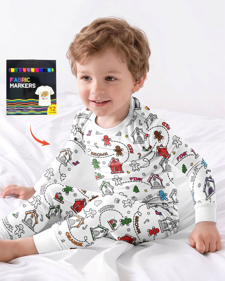 Colorable Matching Color Gingerbread Bamboo Two Piece Long Sleeve Pajama Set