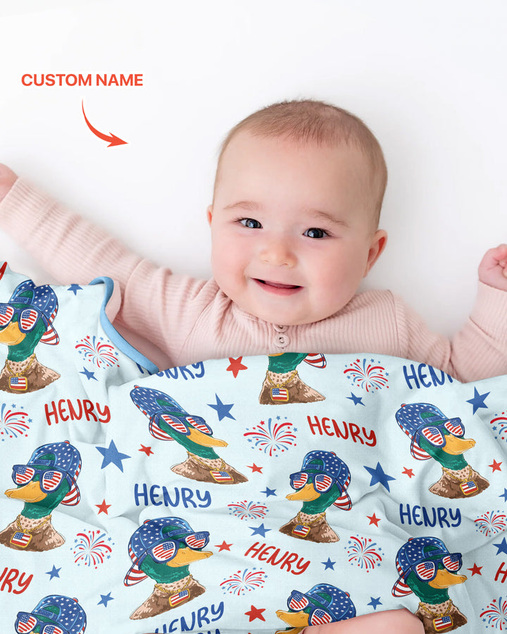 Custom Name Patriotic Mallard Duck Bamboo Blanket