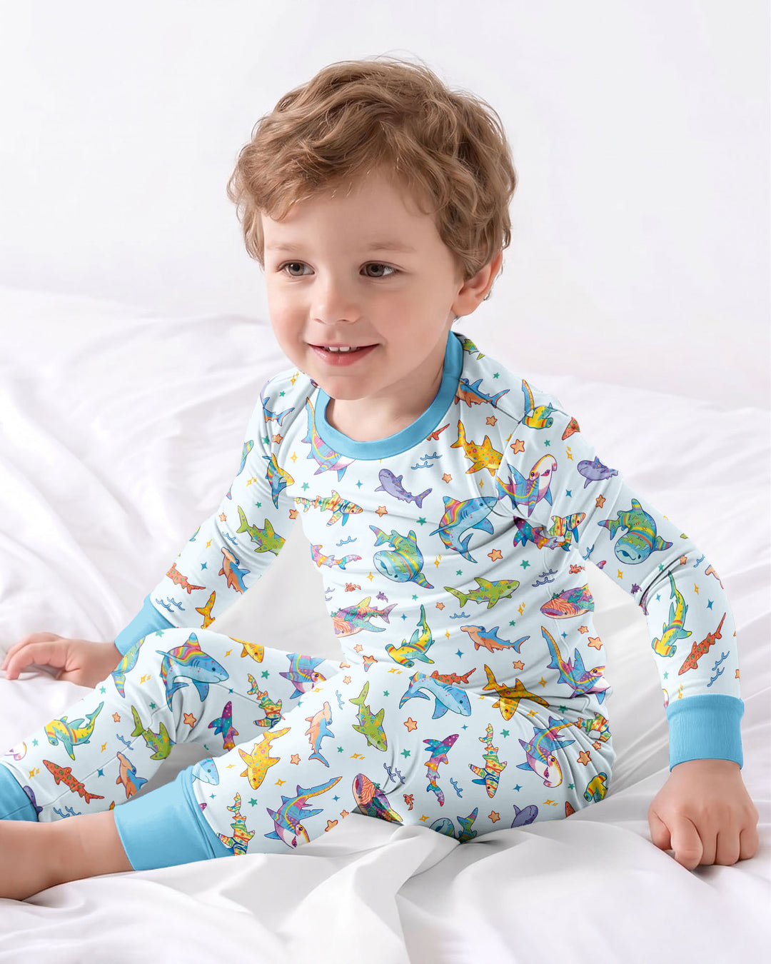 Tropical Sharks Bamboo Two Piece Long Sleeve Pajama Set