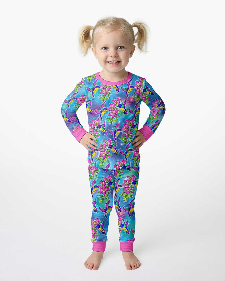 Floral Hummingbird Bamboo Two Piece Long Sleeve Pajama Set