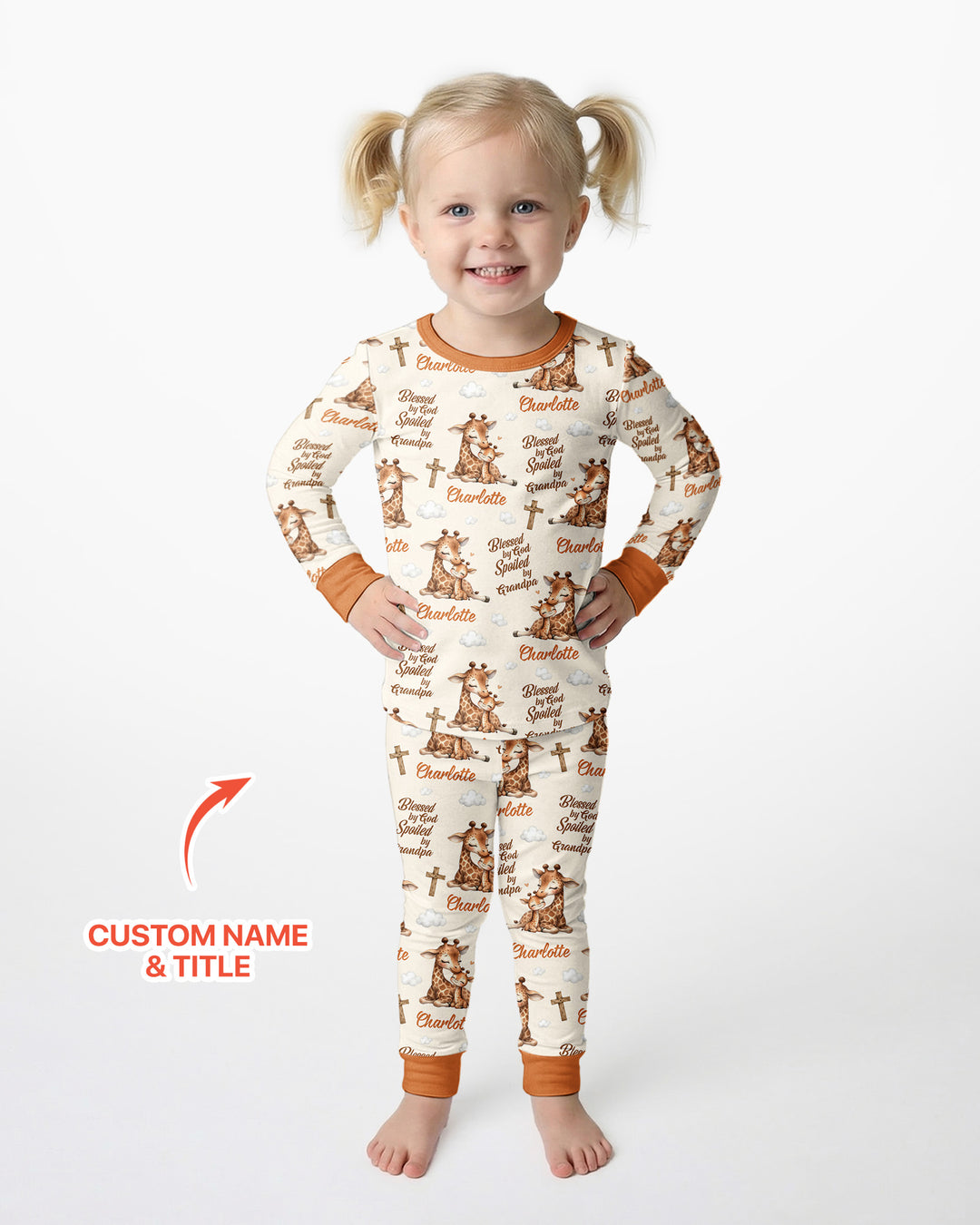 Custom Name Blessed By God Spoiled By Grandma Bamboo Two Piece Long Sleeve Pajama Set