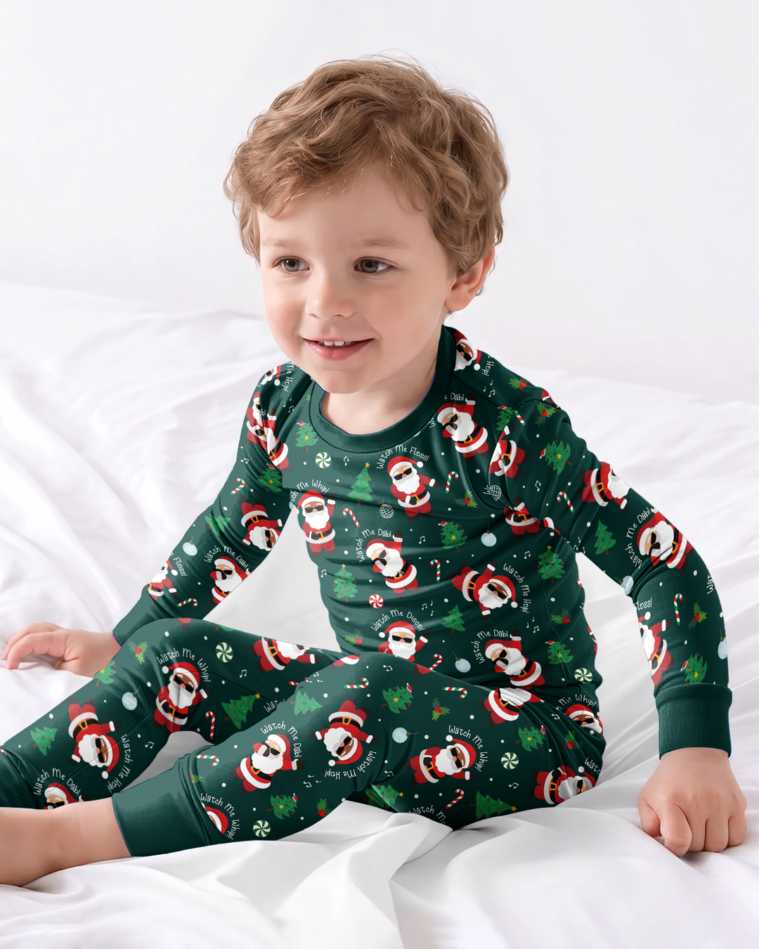 Santa's Christmas Dance Party Bamboo Two Piece Long Sleeve Pajama Set