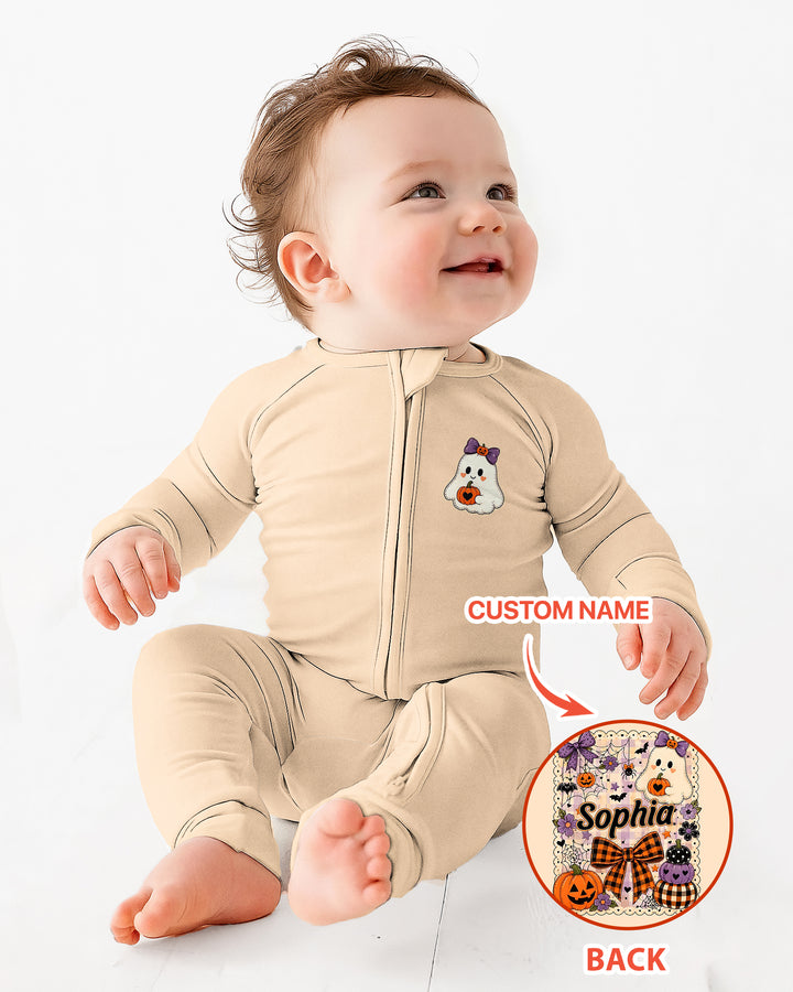Custom Name Cute Ghost Pumpkin Spooky Season Bamboo Convertible Zippy