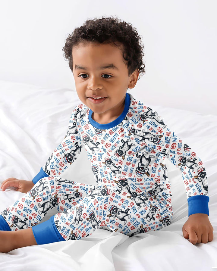 Red White and Feral Bamboo Two Piece Long Sleeve Pajama Set