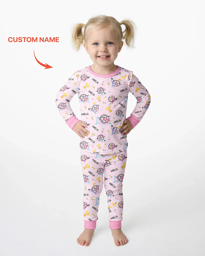 Custom Name Soccer Dad Team Matching Two Piece Long Sleeve Pajama Set