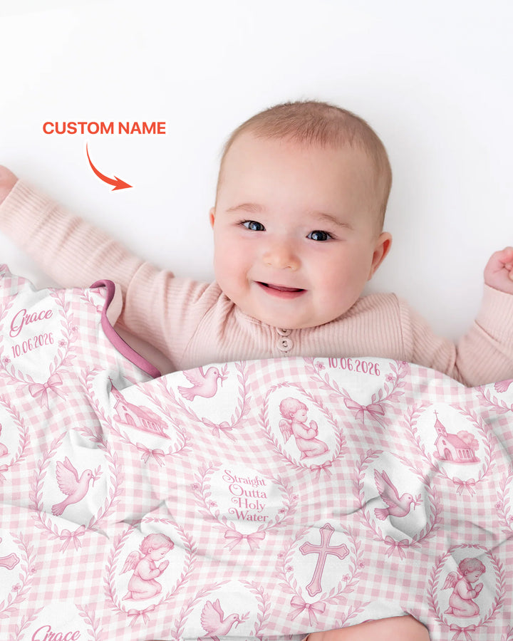 Custom Name Baptism Straight Outta Holy Water Bamboo Blanket