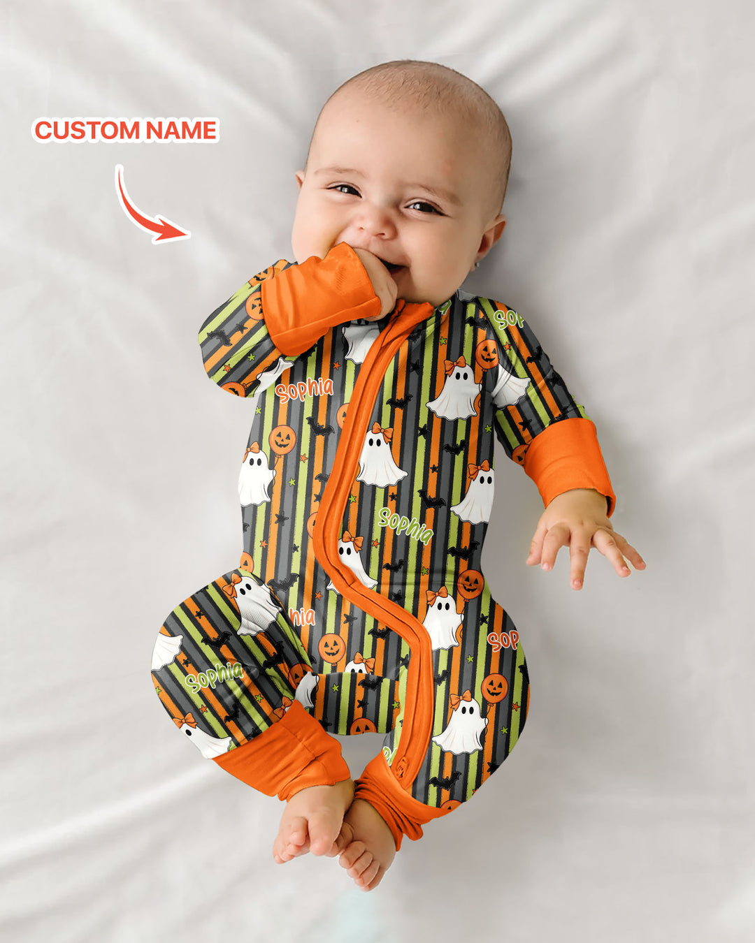 Custom Name Ghost Holding Balloon Bamboo Convertible Zippy