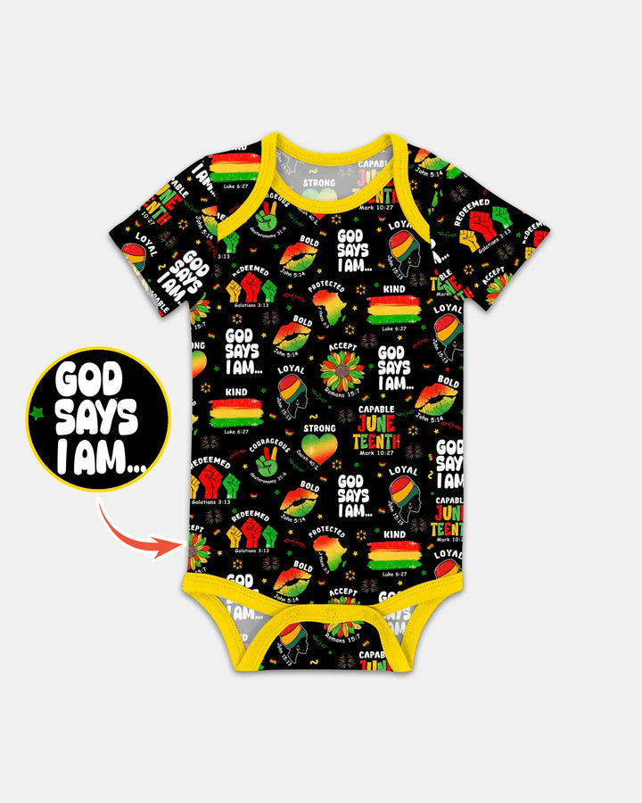 God Says I Am Juneteenth Blessings Bamboo Bodysuit