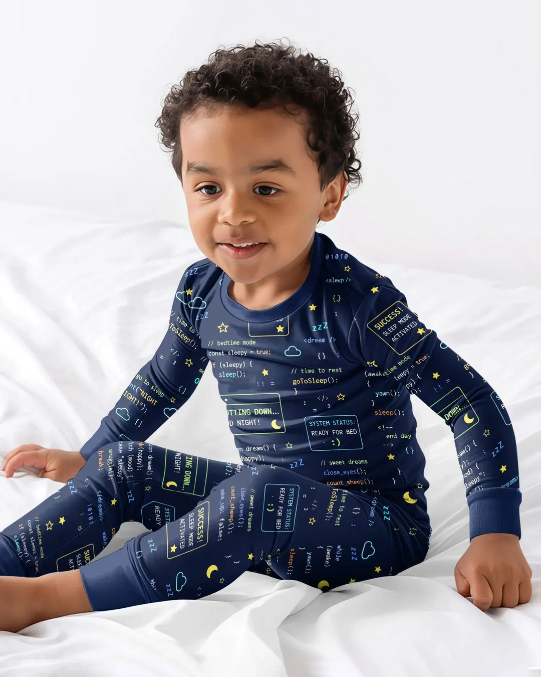 Pijama de dos piezas de bambú de manga larga para padre e hijo, con diseño de "It Techy Job Matching"