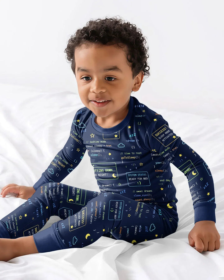 Pijama de dos piezas de bambú de manga larga para padre e hijo, con diseño de "It Techy Job Matching"