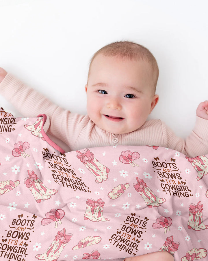 Western Cowgirl Boots And Bows Bamboo Blanket