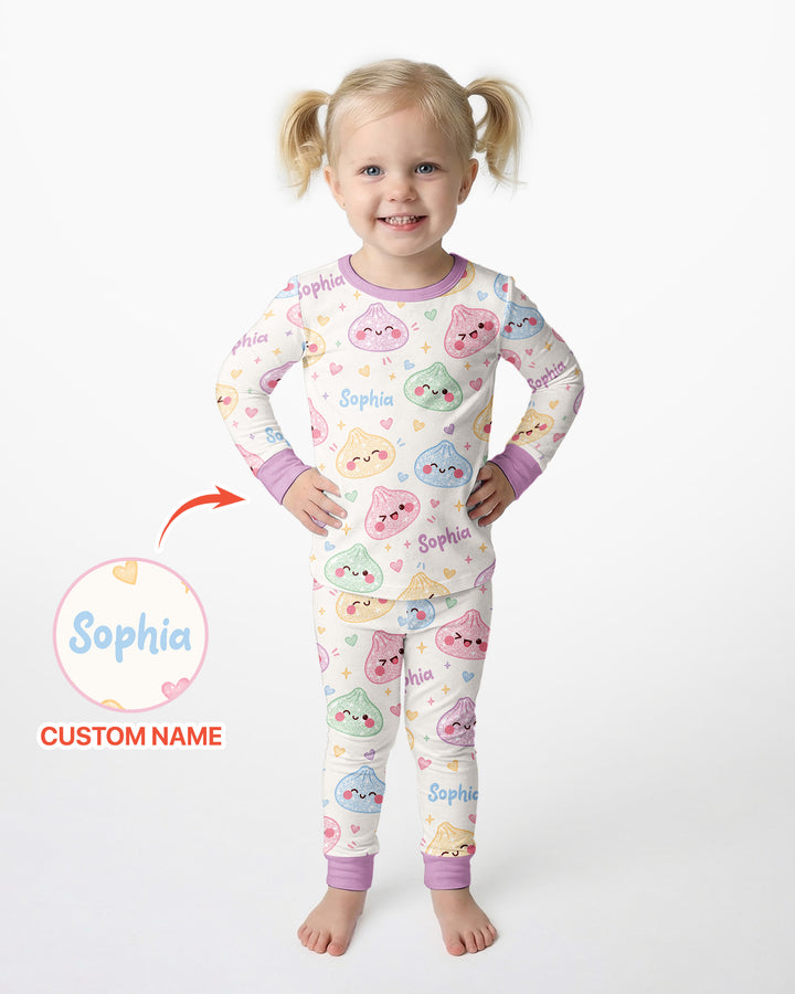 Cute Pastel Dumpling Kawaii Food Bamboo Two Piece Long Sleeve Pajama Set