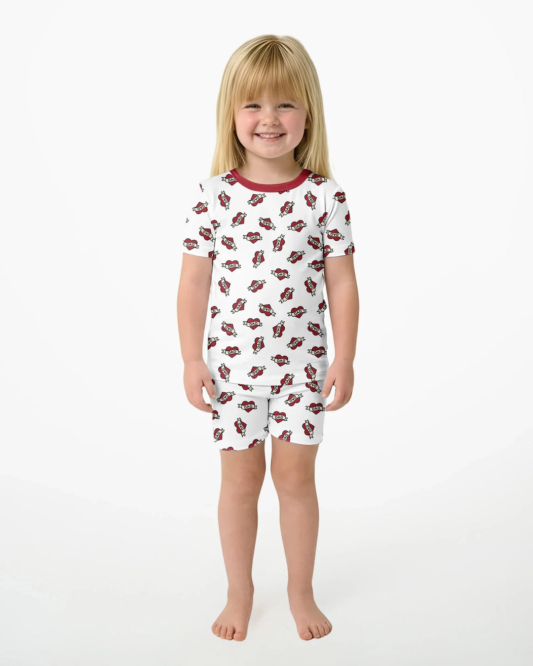 Old School Dad Hearts Daddy & Me Matching Bamboo Two Piece Short Sleeve Shorts Pajama Set