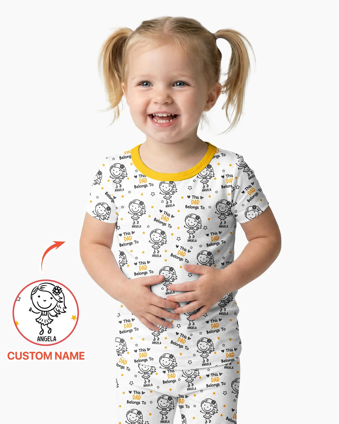 Custom Name This Dad Belongs To Doodle Bamboo Two Piece Short Sleeve Pajama Set
