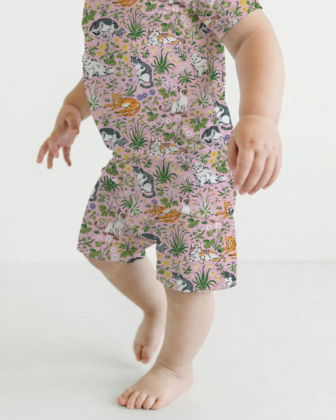 Pijama de dos piezas de bambú de manga corta y pantalón corto a juego para la familia de Kitten Garden