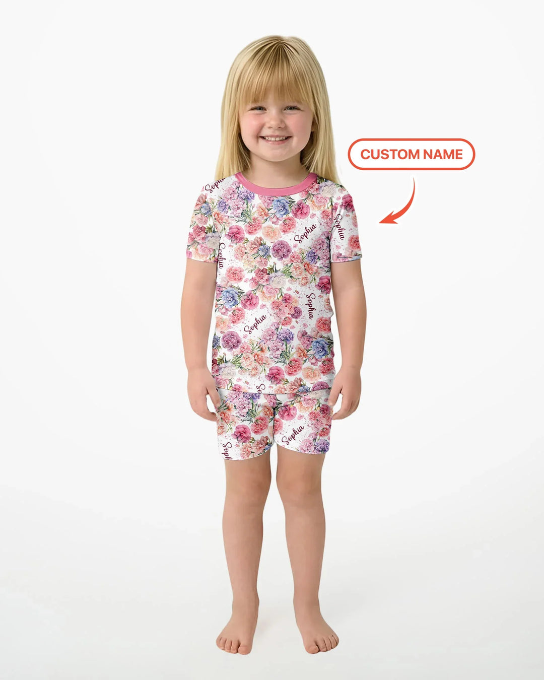 Custom Name Birth Month Flowers Bamboo Two Piece Short Sleeve Shorts Pajama Set