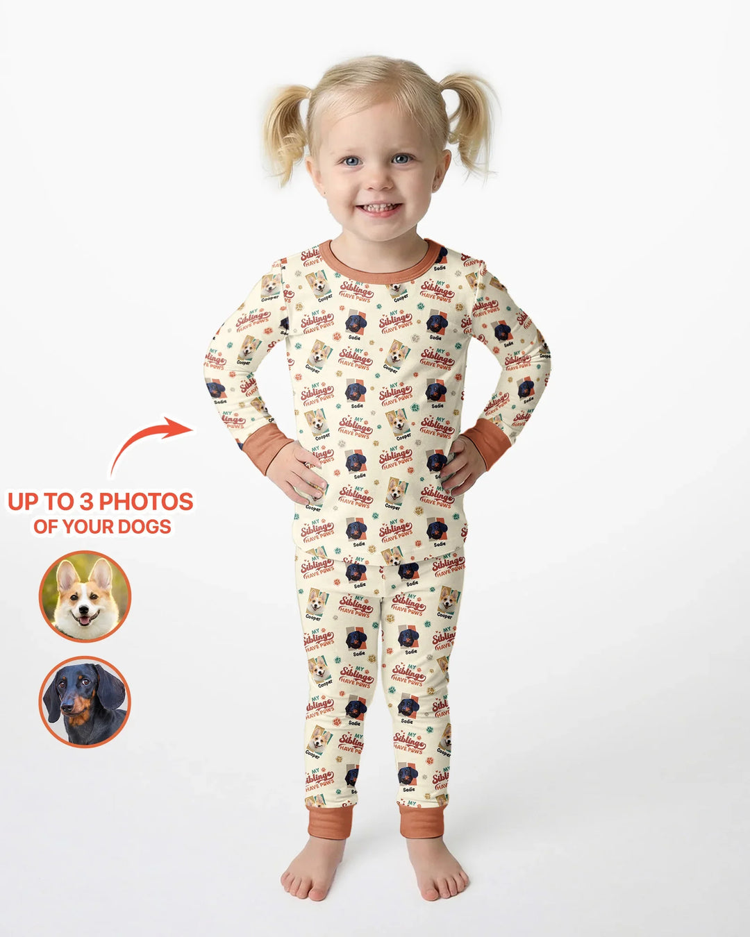 Custom Dog Photos "My Siblings Have Paws" Bamboo Two Piece Long Sleeve Pajama Set