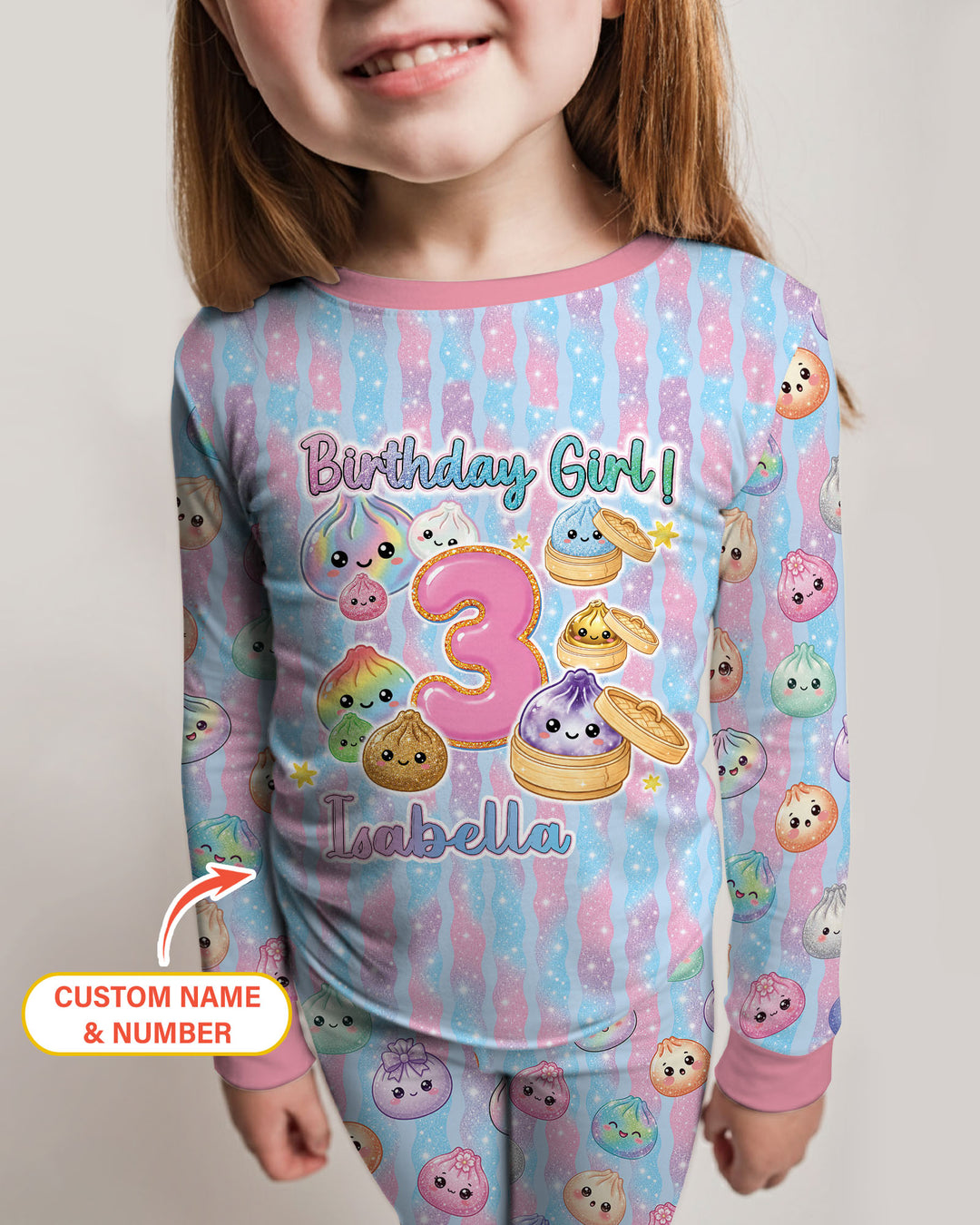 Squishy Birthday Custom Name & Age Bamboo Two Piece Long Sleeve Pajama Set