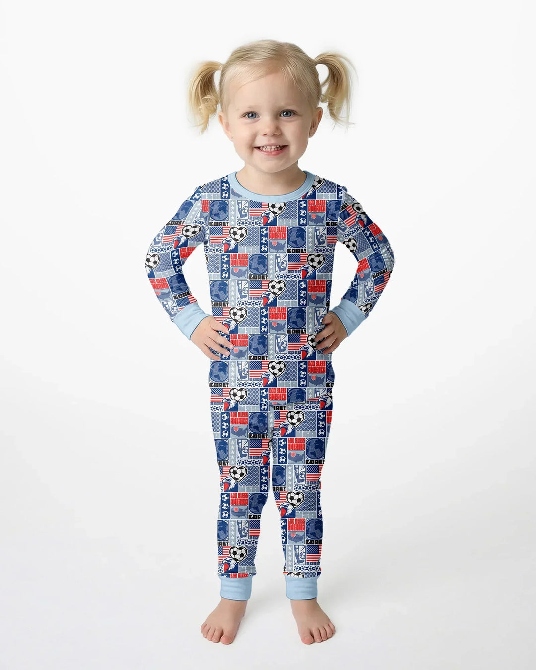 World Soccer God Bless America Bamboo Two Piece Long Sleeve Pajama Set