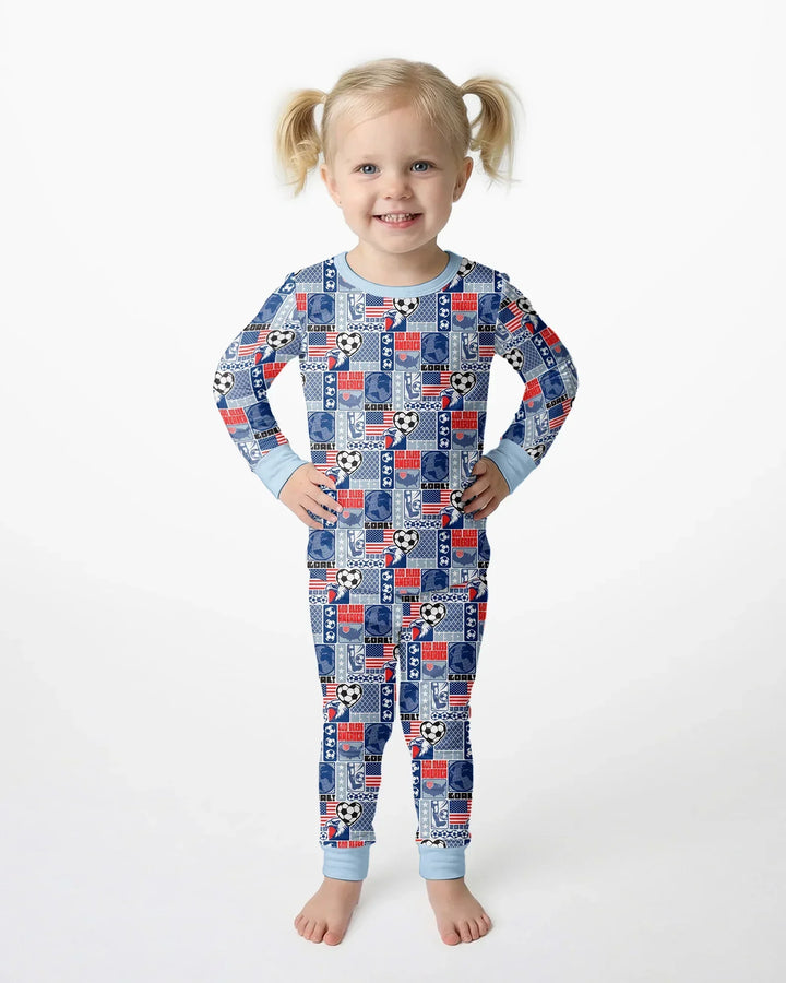 World Soccer God Bless America Bamboo Two Piece Long Sleeve Pajama Set