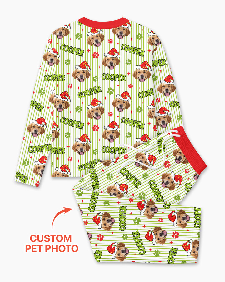 Personalized Pink Santa Dog Bamboo Men's Pajama Set