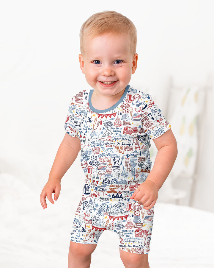 Liberty Doodle 250th Family Matching Bamboo Two Piece Short Sleeve Shorts Pajama Set