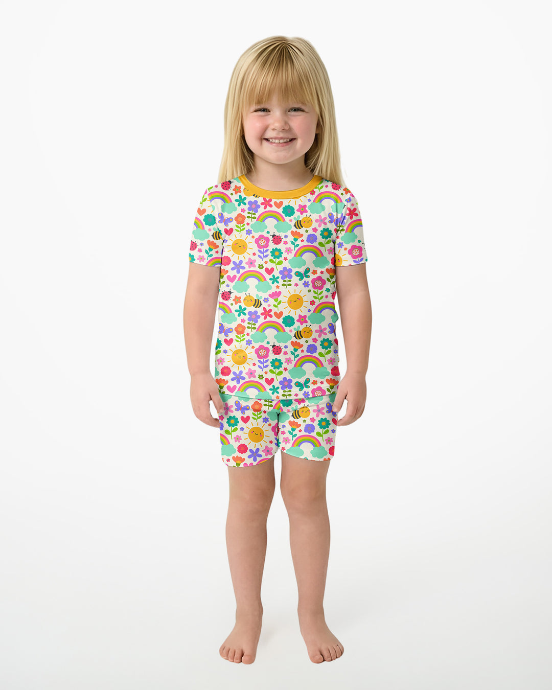 Summer Sunshine Bamboo Two Piece Short Sleeve Shorts Pajama Set