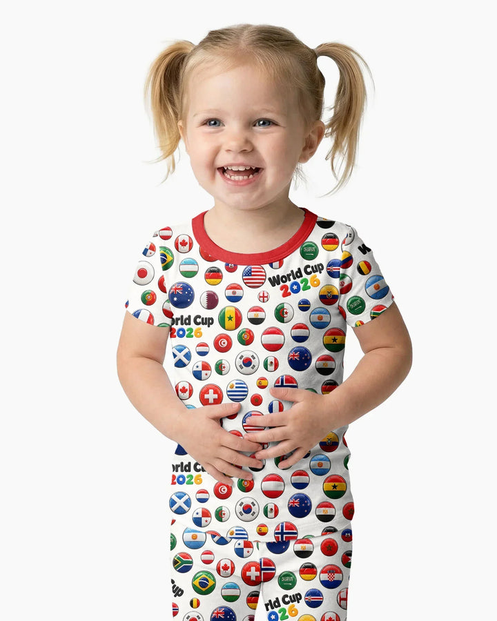 Soccer Cup All Country Balls Bamboo Two Piece Short Sleeve Pajama Set