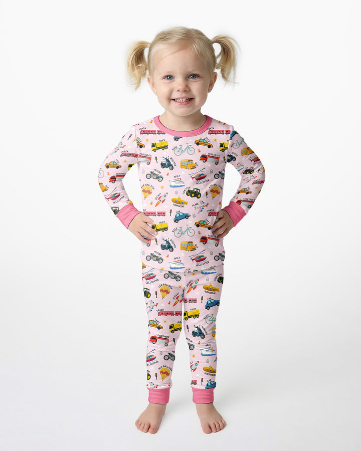 Vehicle Vocabulary Bamboo Two Piece Long Sleeve Pajama Set