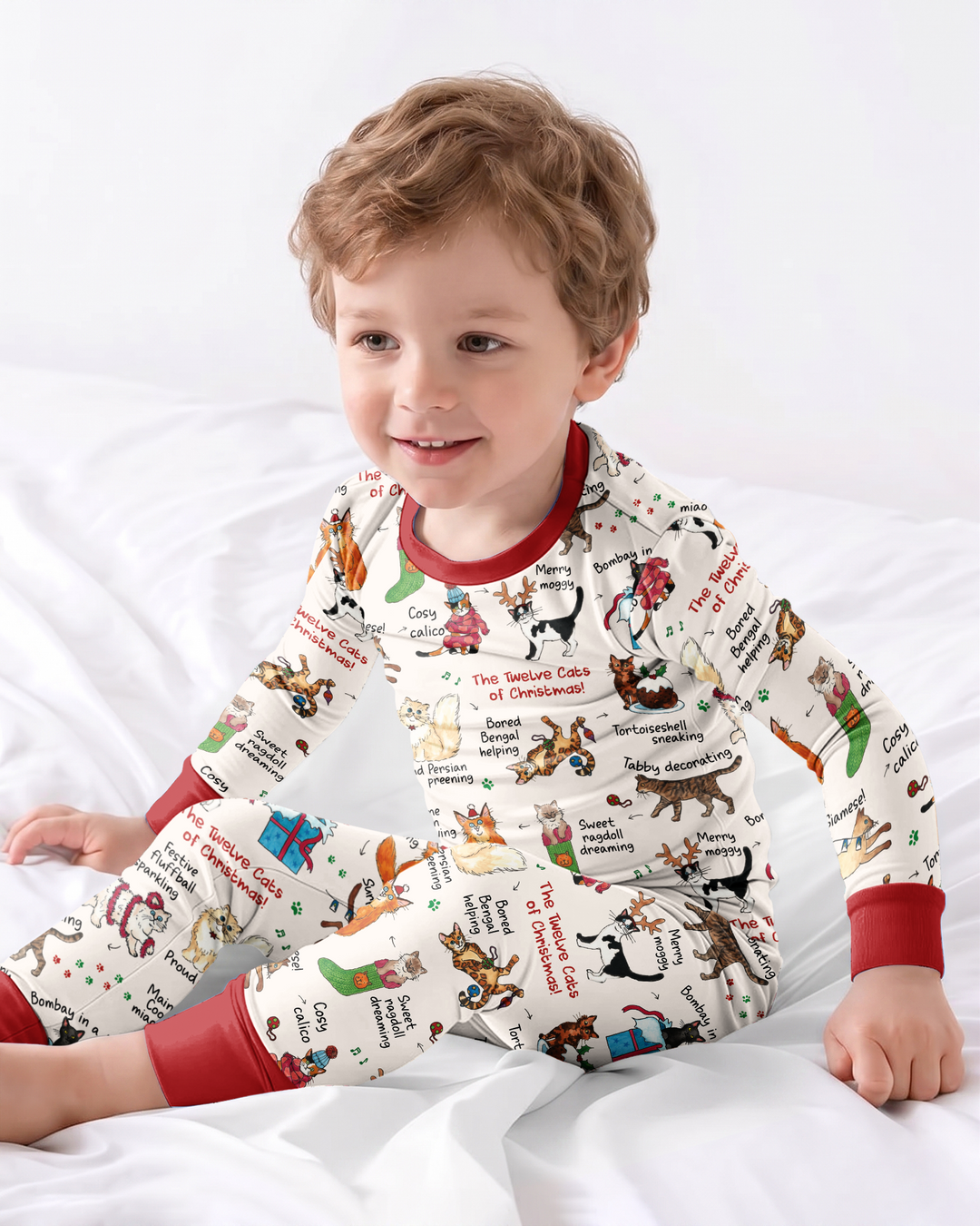 The 12 Cats of Christmas Bamboo Two Piece Long Sleeve Pajama Set