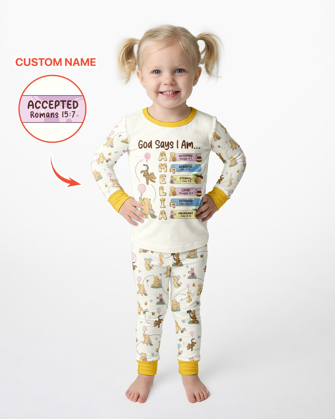God Says I Am - Blessing Bear Bamboo Two Piece Long Sleeve Pajama Set