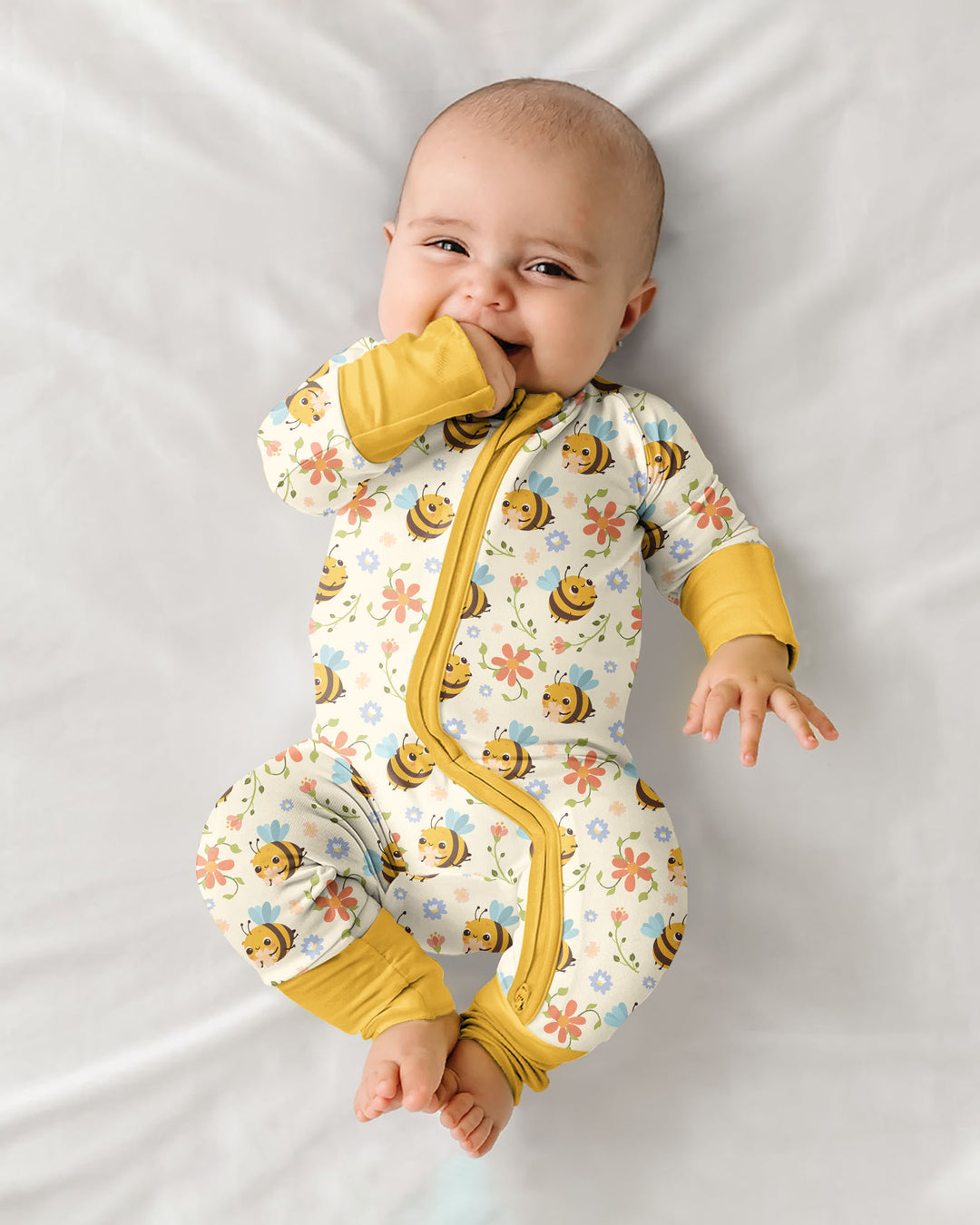 Bees and Flowers Bamboo Convertible Zippered Romper