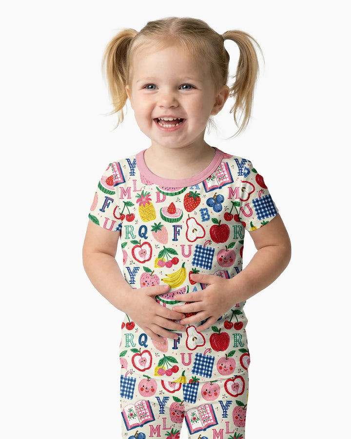 Back To School Fruit Alphabet Bamboo Two Piece Short Sleeve Pajama Set