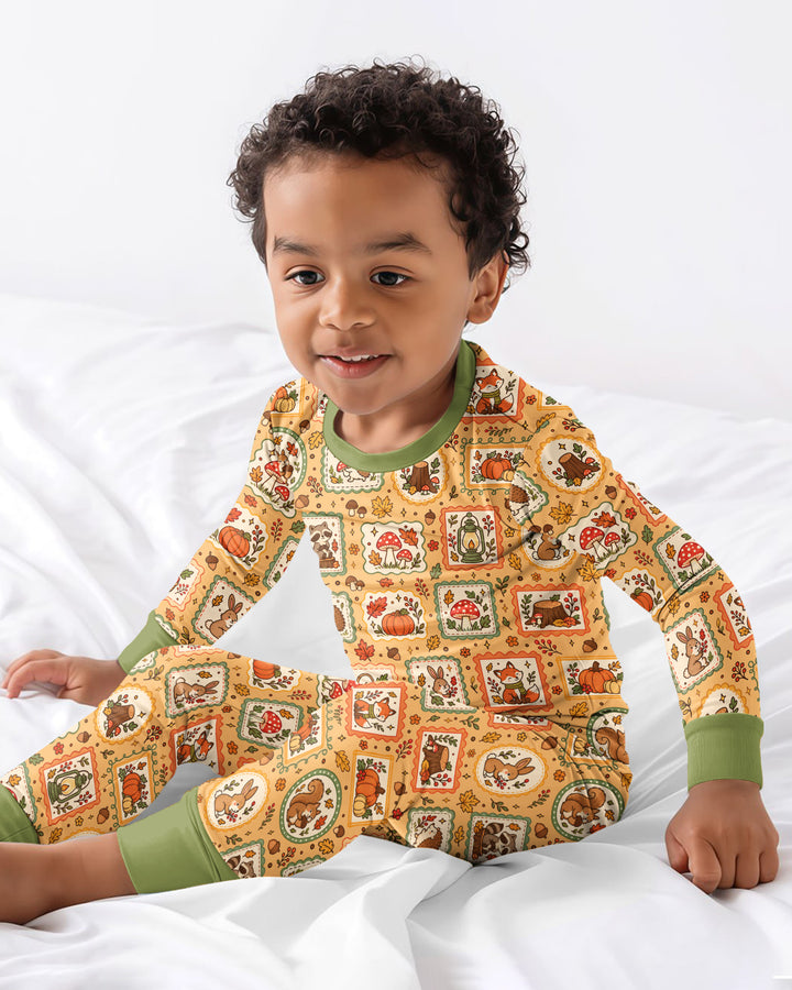 Woodland Animal Fall Bamboo Two Piece Long Sleeve Pajama Set