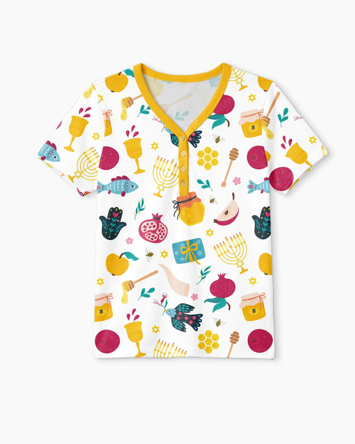 Shanah Tovah Party Bamboo Women Short Sleeve Short Pajama Set