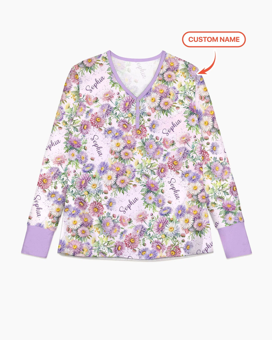 Benutzerdefinierter Name Geburtsmonatsblumen Bambus Damen Schlafanzug-Set