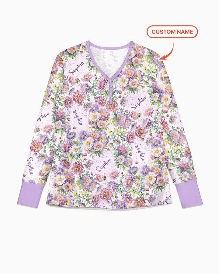 Benutzerdefinierter Name Geburtsmonatsblumen Bambus Damen Schlafanzug-Set