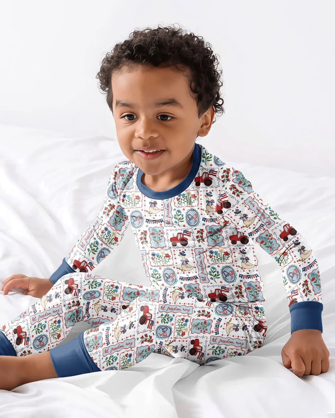 Patriotic USA Silly Goose Family Matching Bamboo Two Piece Long Sleeve Pajama Set