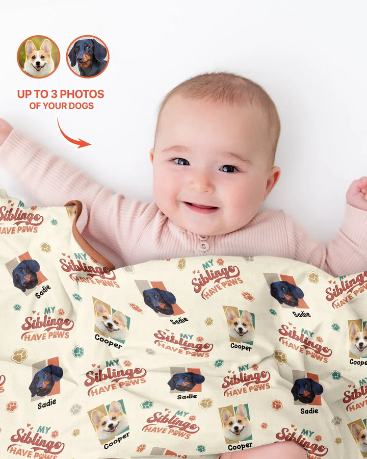 Custom Dog Photos "My Siblings Have Paws" Bamboo Blanket